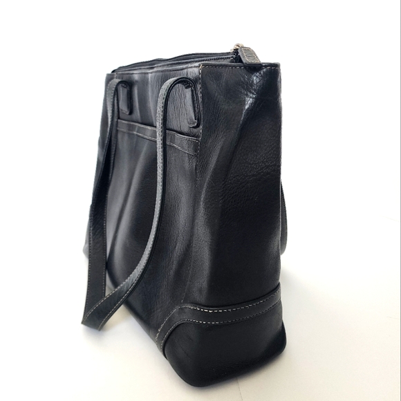 Levenger Black Pebble Leather Briefcase Computer Bag with Shoulder Straps - Picture 3 of 13